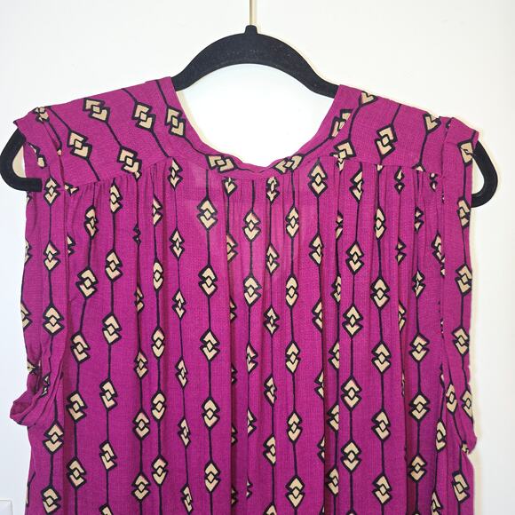 Lucky Brand 3X Tunic Top Boho Geometric Purple Sleeveless Blouse Tassel Peasant - Picture 6 of 7